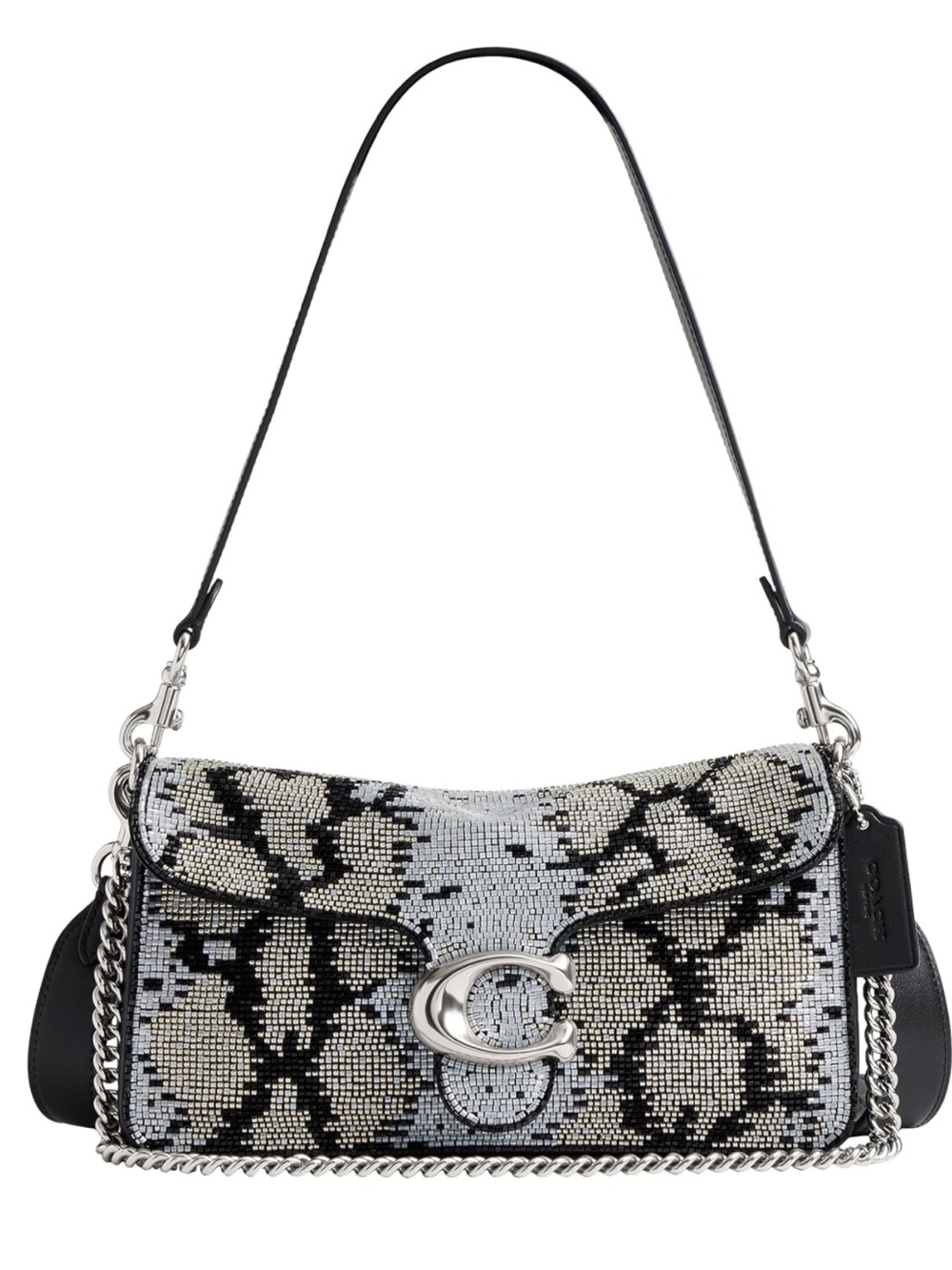 New Coach Crystal Snake Beaded Tabby 26 Shoulder Bag - Black & Sliver